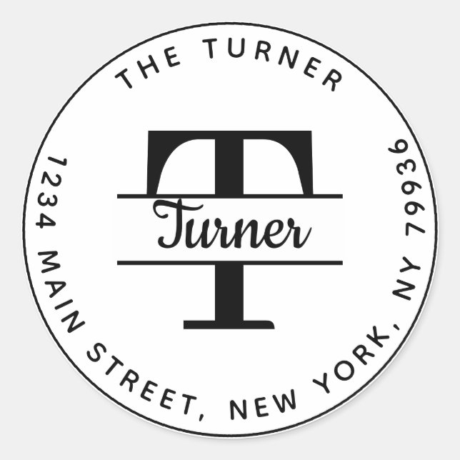 Adesivo Redondo Crie seu próprio monograma de endereço de devoluçã (Frente)