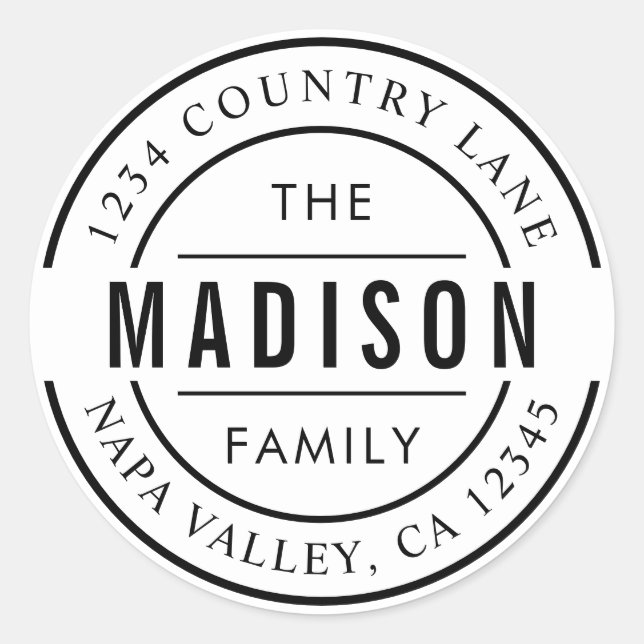 Adesivo Redondo Crie seu próprio nome familiar Endereço de devoluç (Frente)