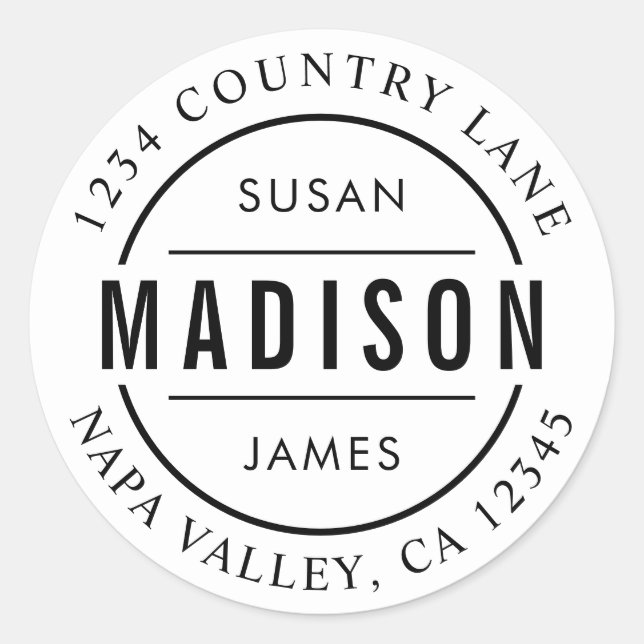 Adesivo Redondo Crie seu próprio nome familiar Endereço de devoluç (Frente)