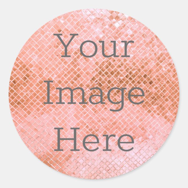 Adesivo Redondo Crie seu próprio Rosa Azulejo Diamond Dourado Foil (Frente)