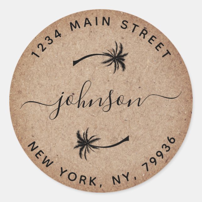 Adesivo Redondo Crie suas próprias palmeiras redondas de endereço  (Frente)