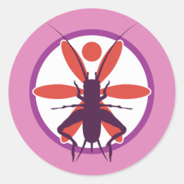 Adesivo Redondo Críquete Roxo e Círculo Flor Vermelho