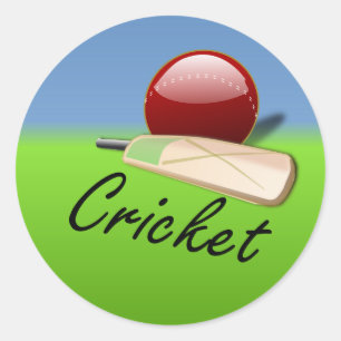 Adesivo Redondo Críquete - taco e bola no horizonte de gramado