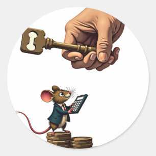 Adesivo Redondo Crise de Habitação Meme Pequeno Rato Grande Casa C