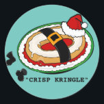 ADESIVO REDONDO CRISP KRINGLE ROUND CHRISTMAS STICKER<br><div class="desc">Cartazes redondos de Natal Humorosos Kringle. A cor de fundo pode ser personalizada.</div>