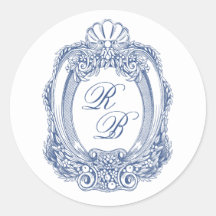 Crista Azul Francesa Barroca de Iniciais Casamento