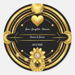 Adesivo Redondo 🌟 Crista de Casamento Romântica em Ouro Preto 💛