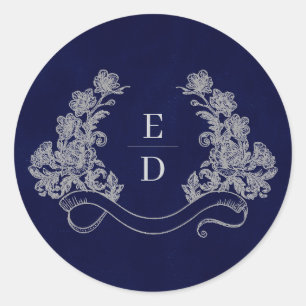 Adesivo Redondo Crista Elegante Monograma Casamento Azul Herança