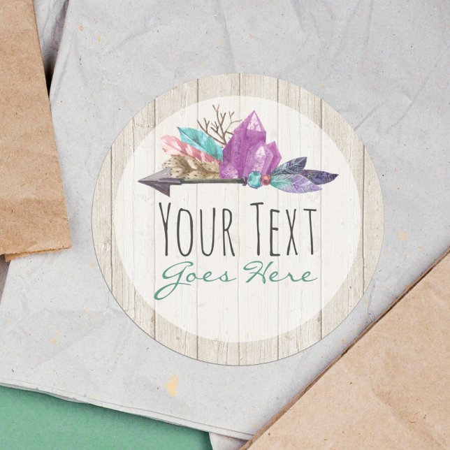 Adesivo Redondo Cristais Boêmicos Russos e Madeira de Aquarela (Criador carregado)