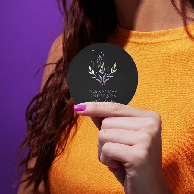 Adesivo Redondo Cristais Espiritais Holográficos Da Lente Mística (Mystic Holographic Glitter Spiritual Crystals Classic Round Sticker)
