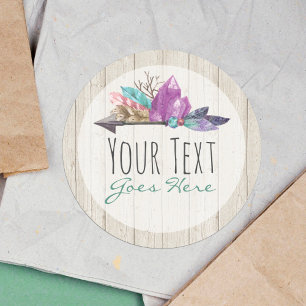 Adesivo Redondo Cristais & madeira boémios rústicos da aguarela 