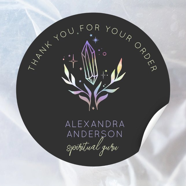 Adesivo Redondo Cristais Místicos Glitter Holográfico Espiritual (Mystic Crystals Holographic Glitter Spiritual Classic Round Sticker)