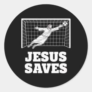 Adesivo Redondo Cristão Jesus Salva Goleiro de Futebol Fé Inspira