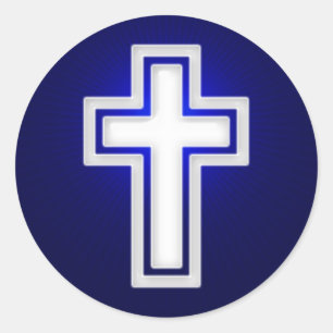 Adesivo Redondo Cristão religioso branco da cruz