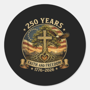 Adesivo Redondo Cristianismo 250 Anos Fé Dom 4 de Julho 250