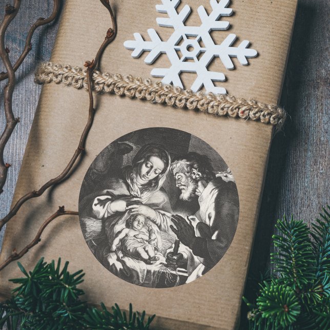Adesivo Redondo Cristo católico de Natal (Vintage Religious Christian Catholic Christmas Nativity Scene Bethlehem Manger Classic Gift Sticker)