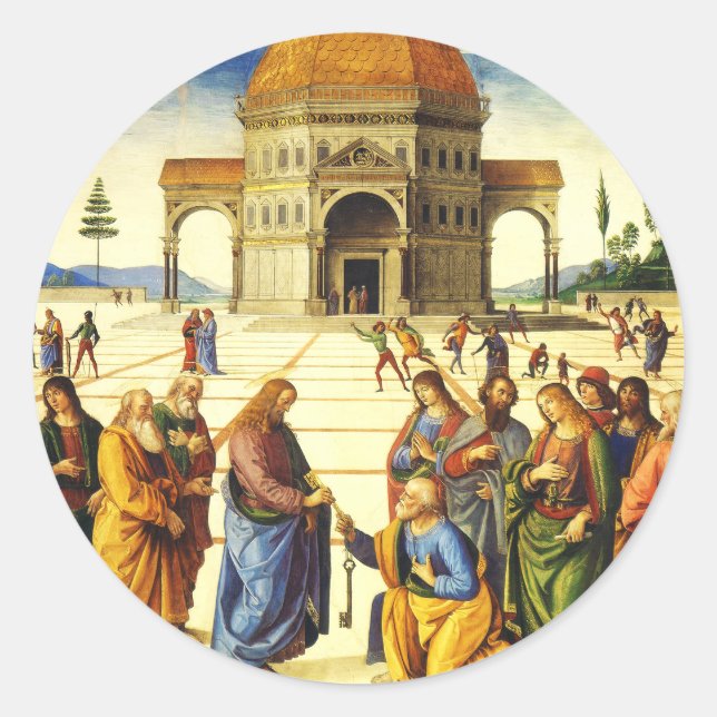 Adesivo Redondo Cristo dando as teclas ao Santo Peter (Frente)