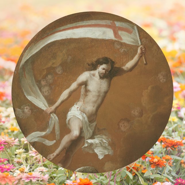 Adesivo Redondo Cristo de Jesus católico é Páscoa erguida (Religious Christian Catholic Jesus Christ is risen Resurrection Easter Classic Round Sticker)