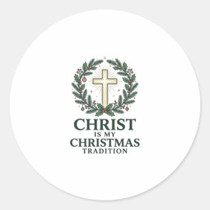 Adesivo Redondo Cristo é Minha Tradição de Natal Versão Cruz Antig