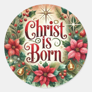 Adesivo Redondo Cristo É Nascer De Poinsettia De Natal Religiosa