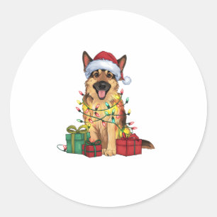 Adesivo Redondo Cristo German shepherd de Cachorro Santa Hat Light