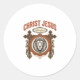 Adesivo Redondo Cristo Jesus Fé do Leão Vintage
