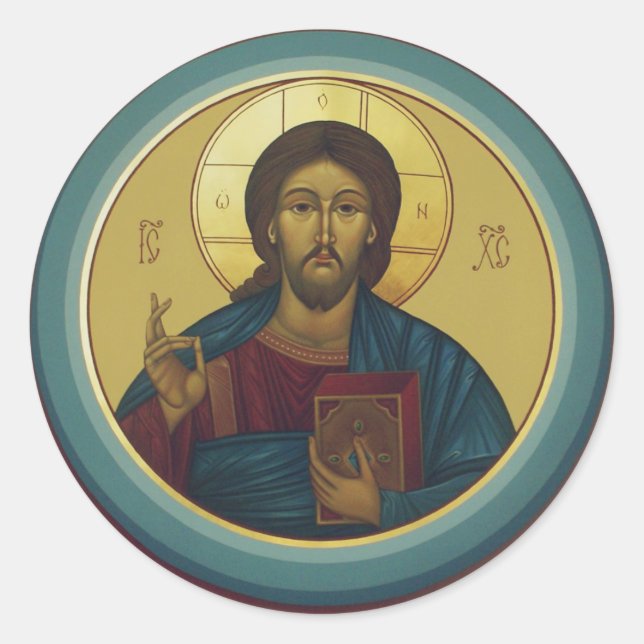 Adesivo Redondo Cristo Pantocrator Bizantino Arte em Mosaico Redon (Frente)