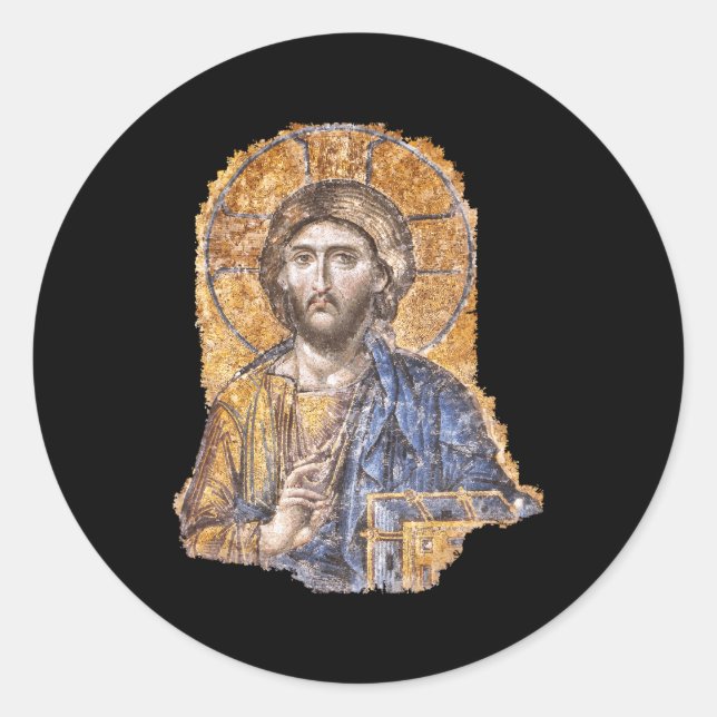 Adesivo Redondo Cristo Pantocrator Ícone Hagia Sophia Sophia Catól (Frente)