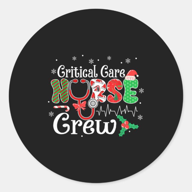 Adesivo Redondo Critical Care Nurse Crew Stethoscope Santa Hat Chr (Frente)
