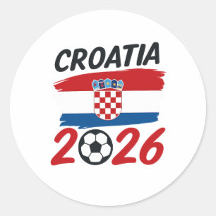 Adesivo Redondo Croácia 2026 Design de Bandeira de Cores para Fã d