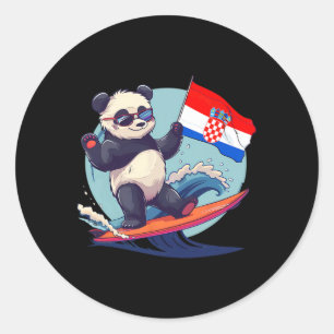 Adesivo Redondo Croácia Panda Urso Surfando Raízes Croatas Croácia
