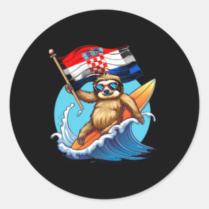 Adesivo Redondo Croácia Surfe Sloth Bandeira Croata Surfe Croata 
