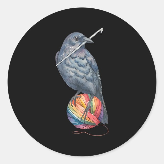 Adesivo Redondo Crochet Crow Yam Crocheter Knitting Crocheting Lov (Frente)