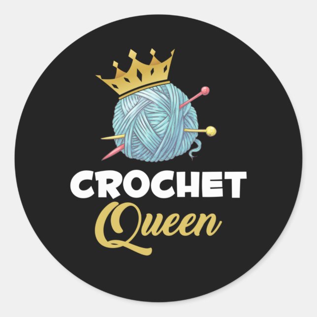 Adesivo Redondo Crochet Queen Crafting Yarn Crocheter Humor (Frente)