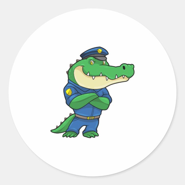 Adesivo Redondo Crocodilo como agente da polícia com uniforme (Frente)