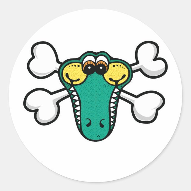 Adesivo Redondo Crocodilo Crânio e Crossbones (Frente)