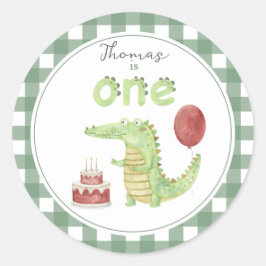 Adesivo Redondo Crocodilo em aquarela aniversário de 1 ano