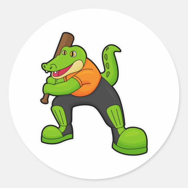 Adesivo Redondo Crocodilo no Cricket com morcego de Cricket (Frente)
