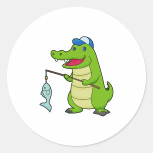 Adesivo Redondo Crocodilo Pesca com Pescado