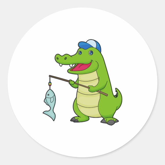 Adesivo Redondo Crocodilo Pesca com Pescado (Frente)