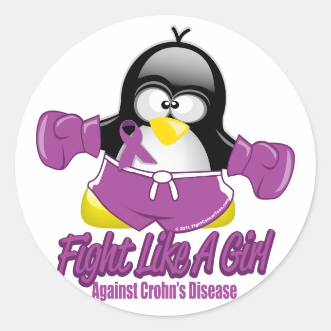 Adesivo Redondo Crohn combatendo pinguim (Frente)