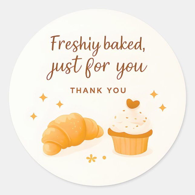 Adesivo Redondo Croissant Cupcake Sparkle Bakery Thank You Sticker (Frente)