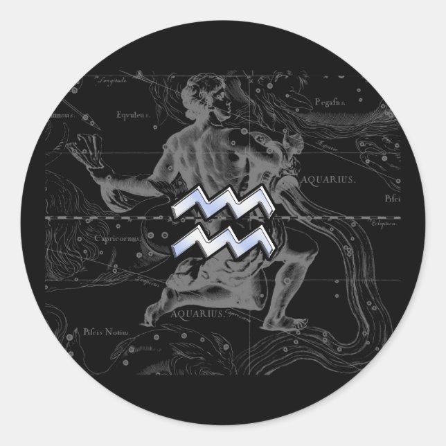 Adesivo Redondo Cromo como Aquarius Zodiac Sinal em Hevélio (Frente)