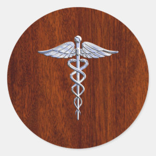 Adesivo Redondo Cromo Como Caduceus Símbolo Médico Mahogany Brown