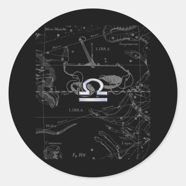 Adesivo Redondo Cromo como Libra Zodiac Sinal em Hevélio (Frente)
