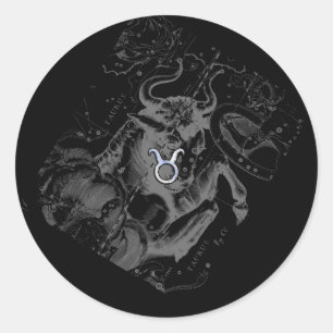 Adesivo Redondo Cromo como Taurus Zodiac Sinal em Hevélio