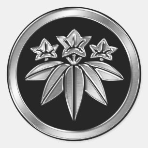Adesivo Redondo Cromo Silver Minamoto Clan Kamon
