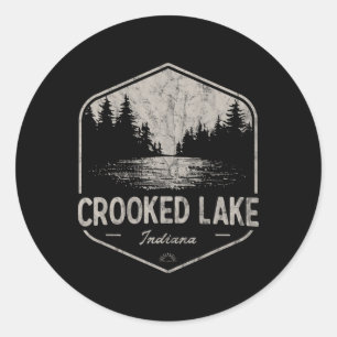 Adesivo Redondo Crooked Lake Indiana Outdoors Vintage