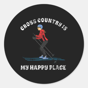 Adesivo Redondo Cross Country É O Meu Lugar Feliz Que Esqui A Cami
