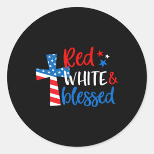 Adesivo Redondo Cross Red White &amp; Abençoado 4 De Julho Homens